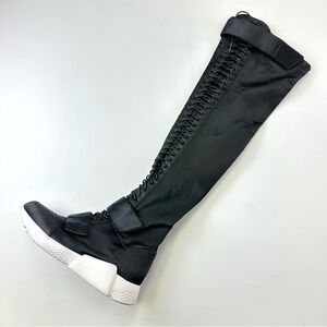 Over the knee lace up sneaker boots Womens Size 6 black satin Emogirl Animae